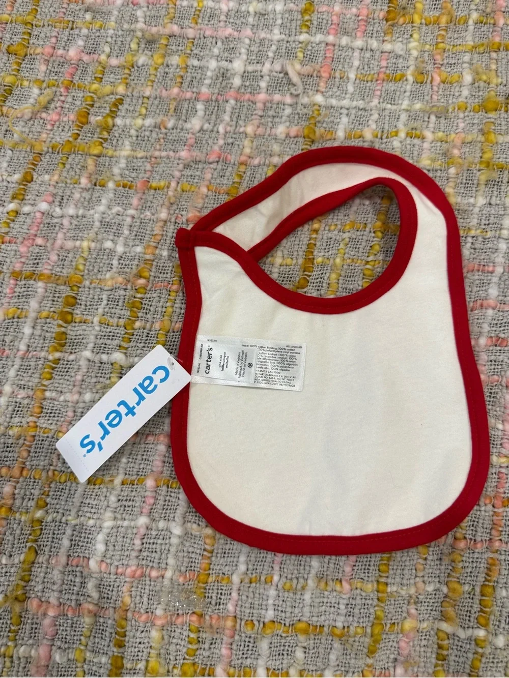 Carter's White Bib with Red Trim and Heart Valentine's Print